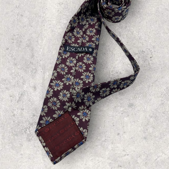 ESCADA Burgundy/Blue Floral Silk LUXURY Tie ITALY - Picture 2 of 6